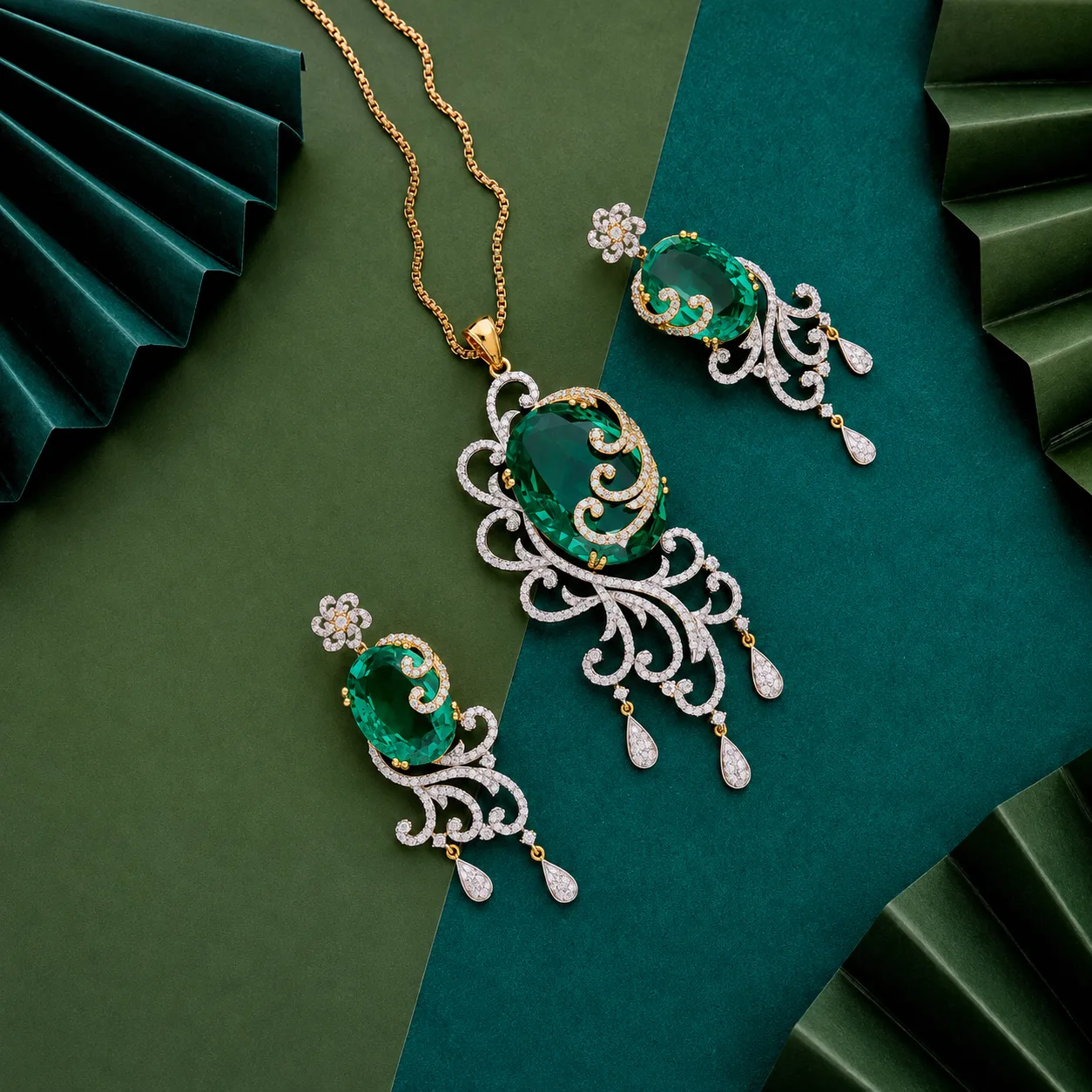 Emerald pendant and earring set