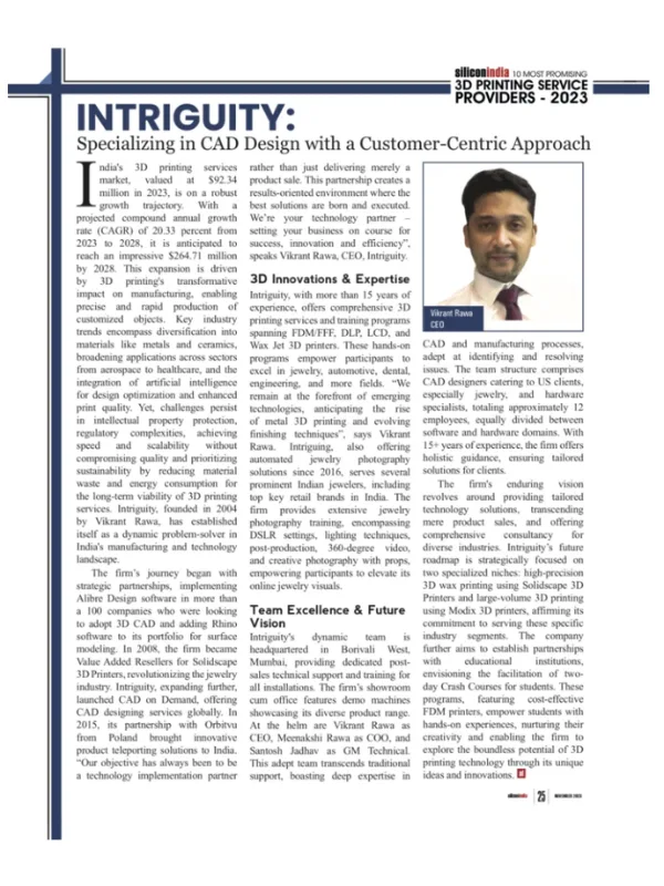 Silicon India Magazine feature on Intriguity, 2023