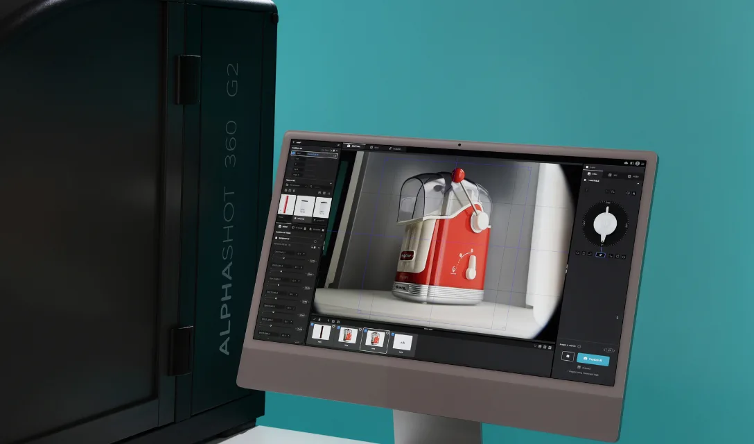 AI Photo Assistant software screenshot showing lighting suggestions for a coffee maker