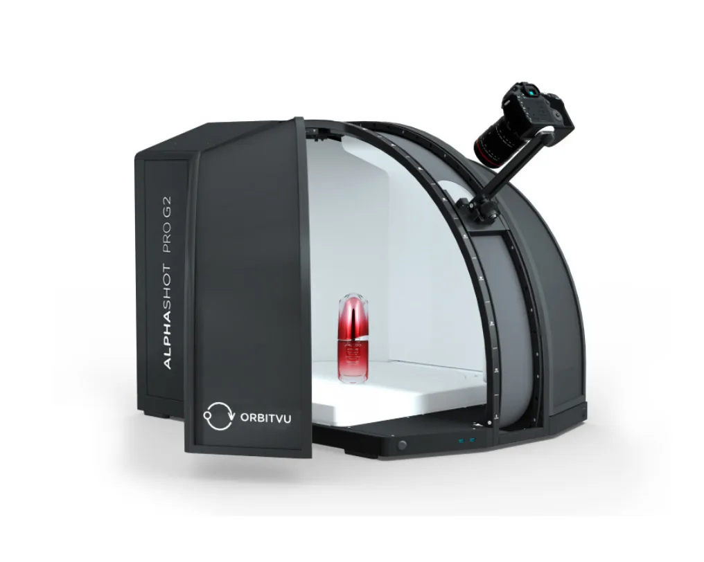 Alphashot PRO G2 studio with camera arm and door open