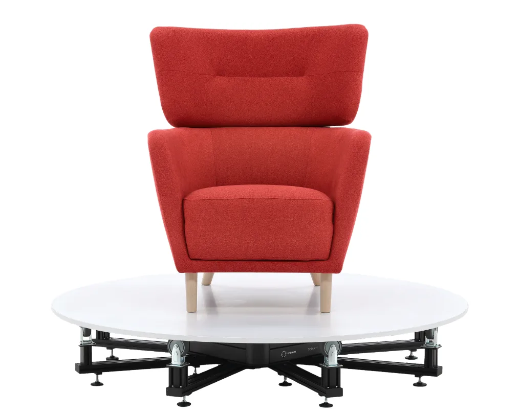 Red armchair on the Orbitvu Turntable MAXI G2