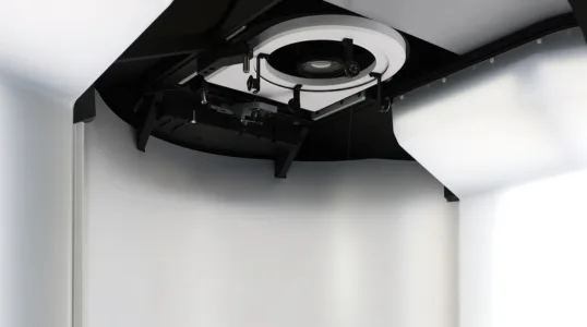Top camera mount with motorized zoom mounted overhead in the Alphashot XL G2 studio